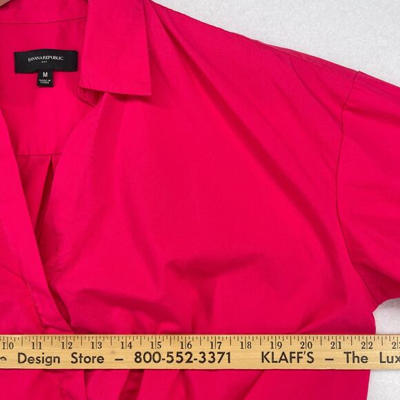 BANANA REPUBLIC Top Womens M Collared Wrap Popover Short Sleeve Blouse Pink - Picture 11 of 13